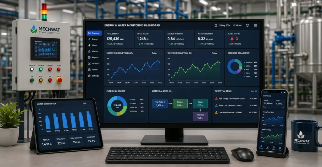 Energy & water monitoring dashboards designed, manufactured and supplied by Mechwat for Engineering Utility, AUTOMATION, CONTROL & DIGITAL UTILITIES and Cooling applications