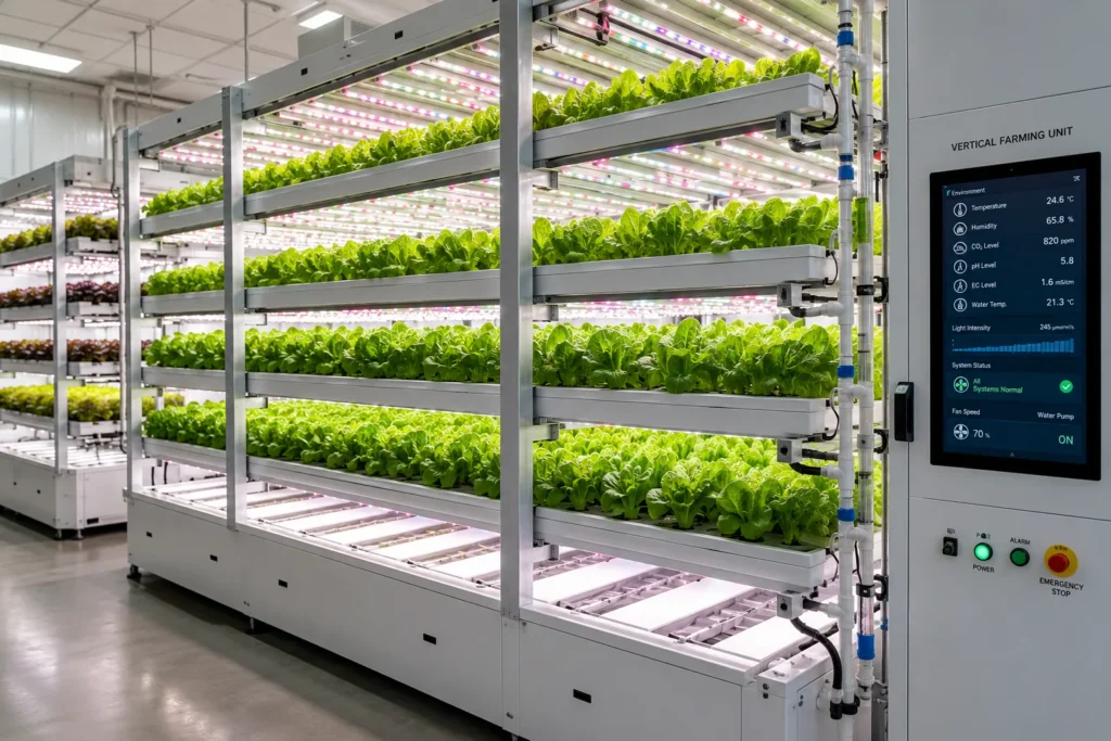 Mechwat designs, manufactures, supplies, exports and installs Vertical Farming Units for Controlled Environment Agriculture with RFQ-ready technical support.