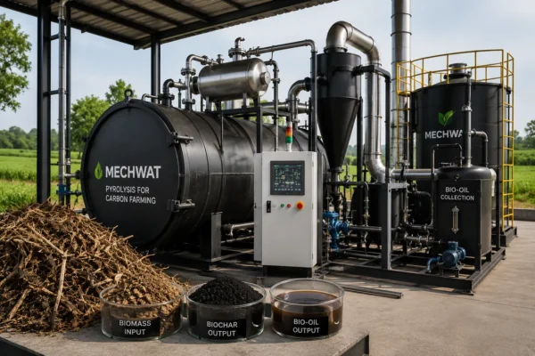 Mechwat designs, manufactures, supplies, exports and installs Pyrolysis for Carbon Farming for Farm Waste to Value Systems with RFQ-ready technical support.