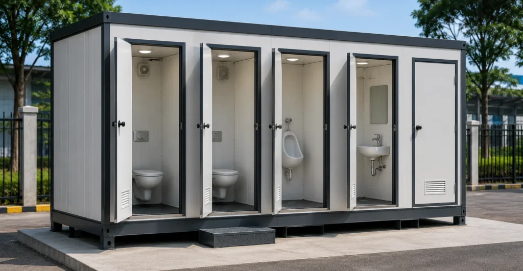 Flatpack Portable Toilet Unit designed, manufactured and supplied by Mechwat for Flatpack Solutions, FLATPACK SANITATION & HABITATION UNITS and Farm Waste to Value Systems applications