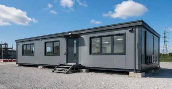 Flatpack Site Office Cabin designed, manufactured and supplied by Mechwat for Flatpack Solutions, FLATPACK OFFICE SYSTEMS and Farm Waste to Value Systems applications