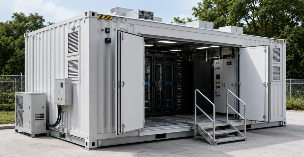 Mobile Data Center Unit designed, manufactured and supplied by Mechwat for Flatpack Solutions, FLATPACK INDUSTRIAL & PROCESS INFRASTRUCTURE and Farm Waste to Value Systems applications