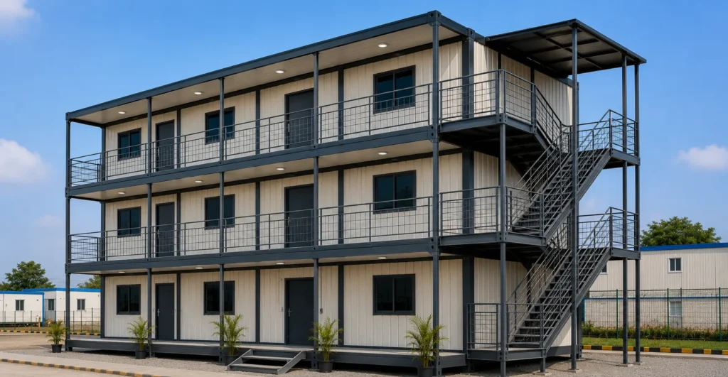 Multi-Storey Stackable Office Blocks designed, manufactured and supplied by Mechwat for Flatpack Solutions, FLATPACK OFFICE SYSTEMS and Farm Waste to Value Systems applications