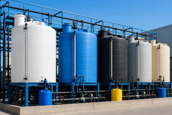 Chemical storage tanks (acid, alkali, hypo, coagulants, nutrients) manufacturer supplier exporter installation contractor by Mechwat for Liquid Storage.