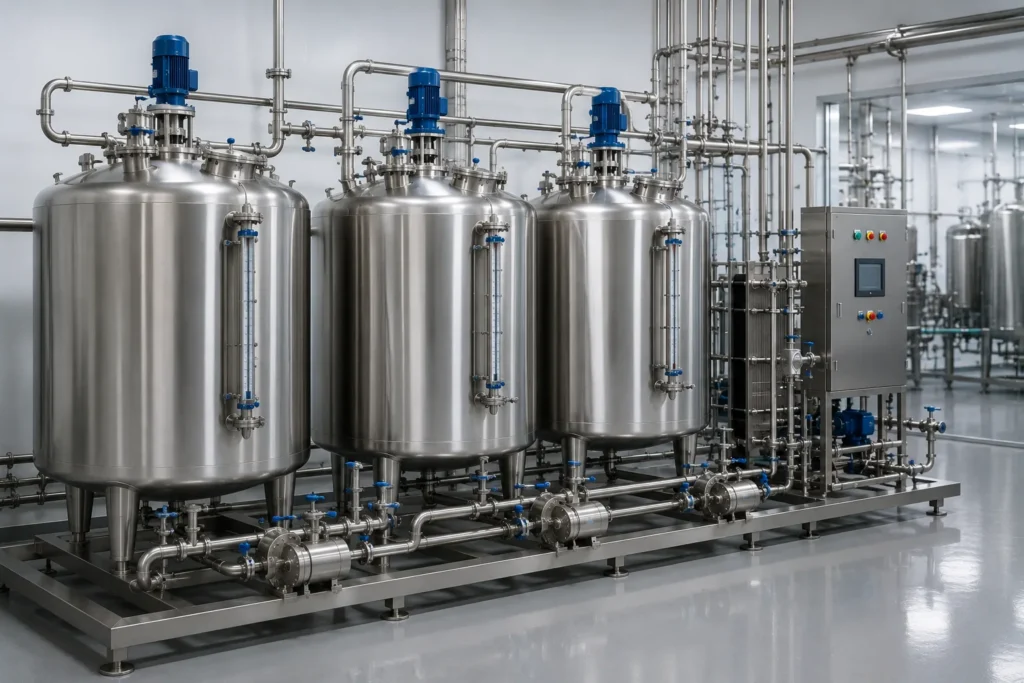 CIP tanks (acid, alkali, hot water) manufacturer supplier exporter installation contractor by Mechwat for Food, Dairy & Beverage.