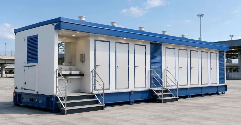 Eight Seater Mobile Washroom Toilet Manufacturer, Supplier, Exporter and Turnkey Installation Company | Mechwat