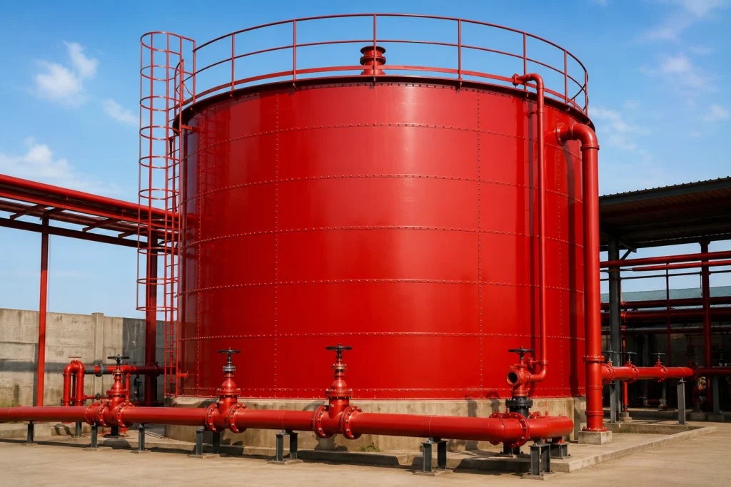 Fire water tanks (NFPA / statutory compliant) manufacturer supplier exporter installation contractor by Mechwat for Liquid Storage.