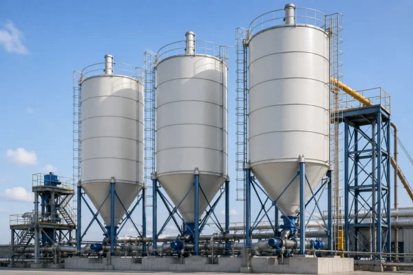 Lime, soda ash, urea, polymer silos manufacturer supplier exporter installation contractor by Mechwat for Bulk Solids Storage.