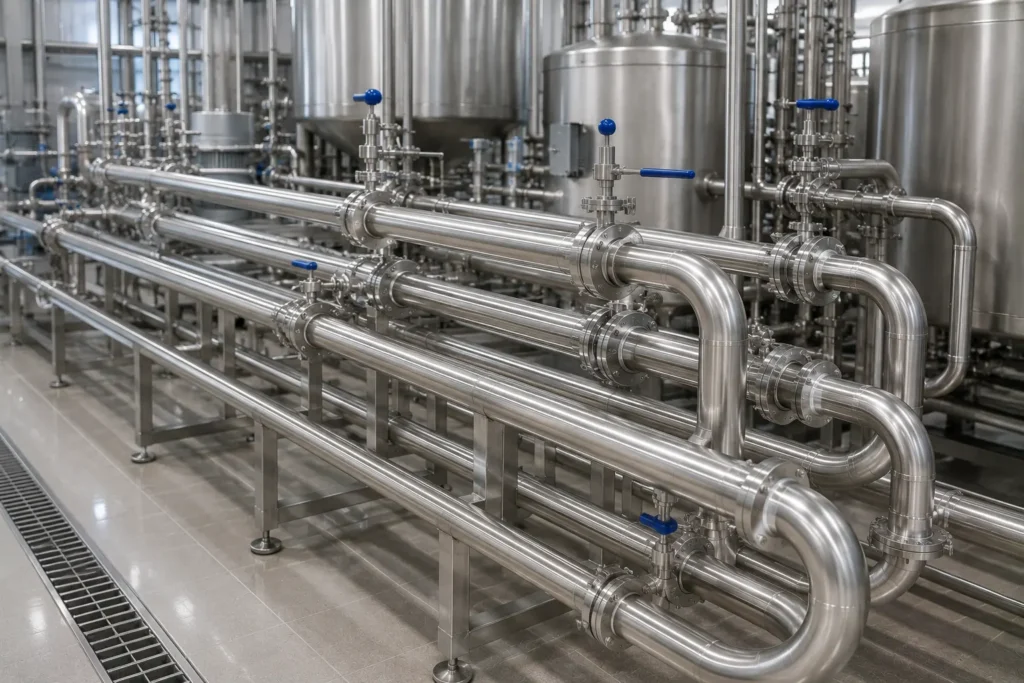 Milk, whey & cream pipelines manufacturer supplier exporter installation contractor by Mechwat for Hygienic Piping (Food / Dairy / Pharma).