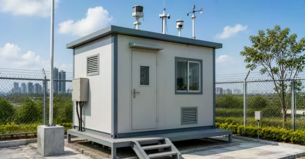 Prefab Air Quality Monitoring Cabin manufacturer supplier exporter installation by Mechwat for environmental infrastructure projects