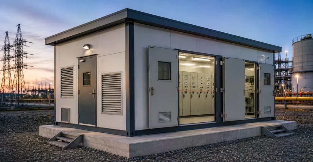 Prefab EV Charging Station Building manufacturer supplier exporter installation by Mechwat for Renewable Energy projects