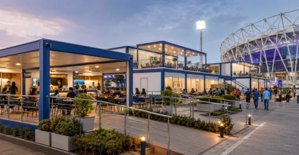 Prefab Food Court & Hospitality Cities manufacturer supplier exporter installation contractor by Mechwat for Commonwealth Fan & Hospitality Cities.