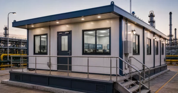 Prefab Process Control Room manufacturer by Mechwat; Prefab Process Control Room supplier for Oil & Gas; prefab prefab process control room installation site
