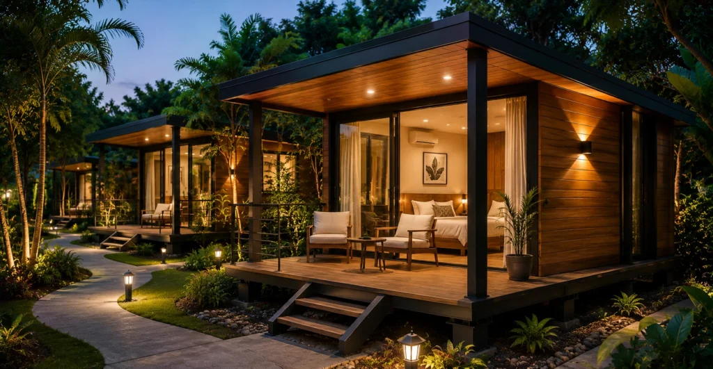 Mechwat is a prefab resort cottages manufacturer, supplier, exporter and installation partner for hospitality projects with turnkey prefab design, and RFQ