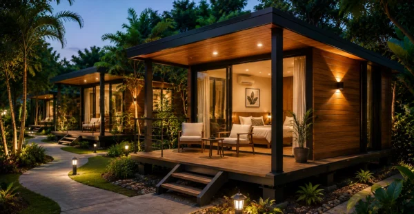 Mechwat is a prefab resort cottages manufacturer, supplier, exporter and installation partner for hospitality projects with turnkey prefab design, and RFQ