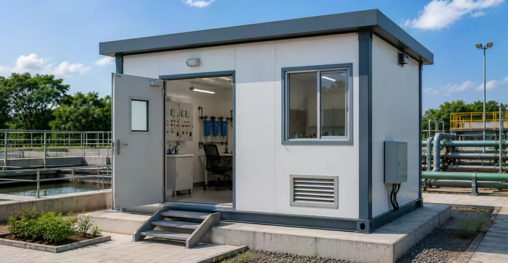 Prefab STP Cabin manufacturer supplier exporter installation by Mechwat for Municipal projects
