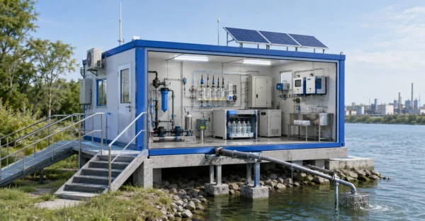 Prefab water quality monitoring station service provider, manufacturer, supplier, exporter and installation contractor by Mechwat for climate credit & environmental infrastructure