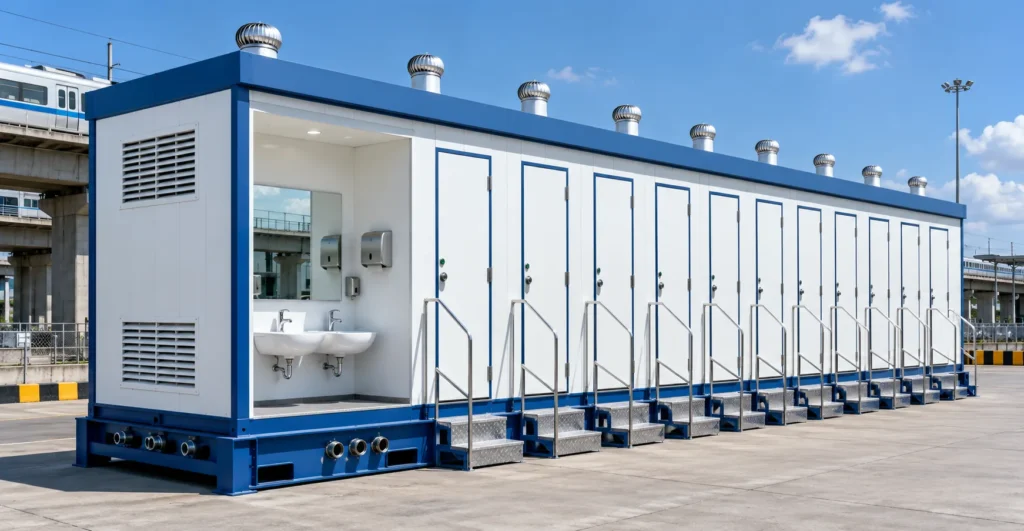Ten Seater Mobile Washroom Toilet Manufacturer, Supplier, Exporter and Turnkey Installation Company | Mechwat