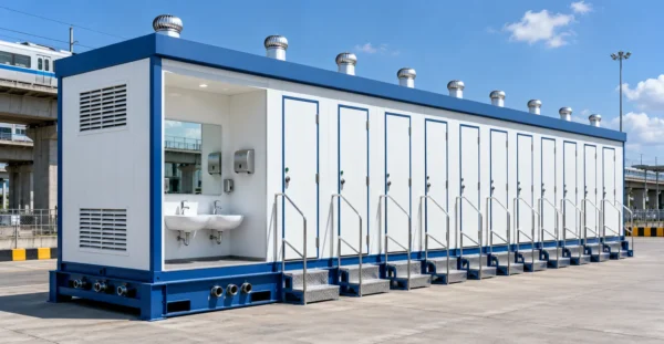 Ten Seater Mobile Washroom Toilet Manufacturer, Supplier, Exporter and Turnkey Installation Company | Mechwat